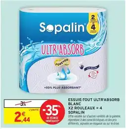Intermarché Hyper Sopalin - essuie-tout ultra'absorb blanc x2 rouleaux offre