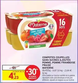 Intermarché Hyper Materne - compotes coupelles sans sucres ajoutés pomme, pomme framboise fraise offre
