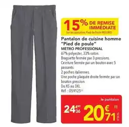 METRO Metro - pantalon de cuisine homme pied de poule offre