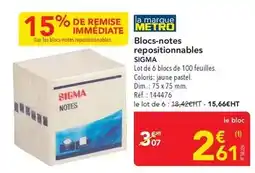 METRO Sigma - blocs-notes repositionnables offre