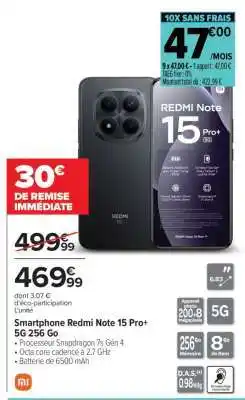 Carrefour Smartphone Redmi Note 15 Pro+ 5G 256 Go offre