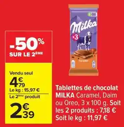 Carrefour Tablettes de chocolat MILKA Caramel, Daim ou Oreo offre