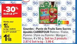 Carrefour Gourdes : Purée de Fruits Sans Sucres Ajoutés CARREFOUR offre
