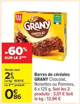 Carrefour BARRES DE CÉRÉALES “GRANY” offre