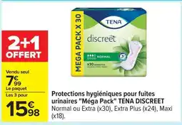 Carrefour Protections hygiéniques pour fuites urinaires Mega Pack TENA DISCREET offre
