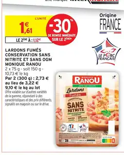 Intermarché Express Monique ranou lardons fumés conservation sans nitrite et sans ogm offre