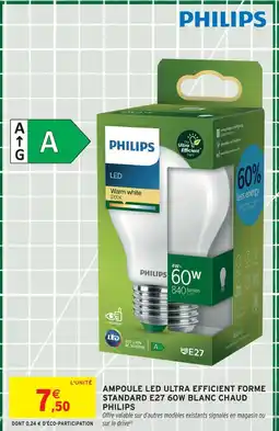 Intermarché Philips ampoule led ultra efficient forme standard e27 60w blanc chaud offre