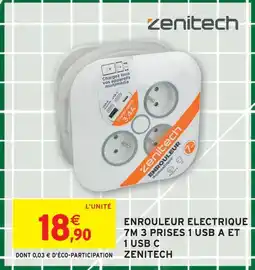 Intermarché Zenitech enrouleur électrique 7m 3 prises 1 usb a et 1 usb c offre
