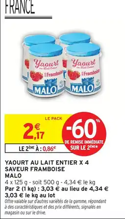 Intermarché Malo yaourt au lait entier x4 saveur framboise offre