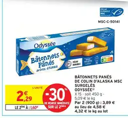 Intermarché Odyssée bâtonnets panés de colin d'alaska msc surgelés offre