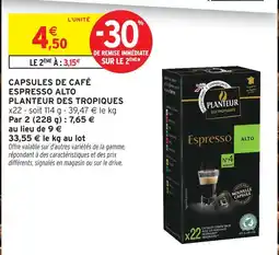 Intermarché Planteur des tropiques capsules de café espresso alto offre
