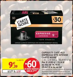 Intermarché Carte noire capsules café alu espresso n°9 intense offre