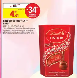 Intermarché Lindt lindor cornet lait offre