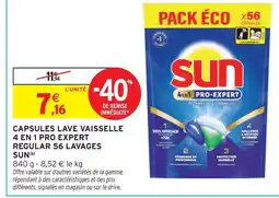 Intermarché Sun capsules lave vaisselle 4 en 1 pro expert regular 56 lavages offre
