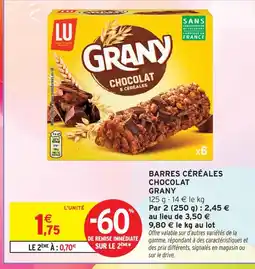 Intermarché Grany barres céréales chocolat offre