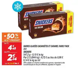 Netto Snickers barres glacées cacahuètes et caramel family pack x12 offre