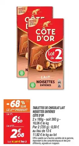 Netto Côte d'or tablettes de chocolat lait noisettes entières offre