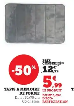 Super U Tapis a memoire de forme offre