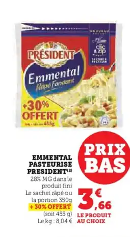 U Express PRESIDENT Emmental pasteurise offre