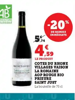 U Express Cotes du rhone villages vaison la romaine aop rouge bio prieure saint just offre