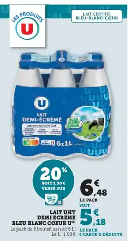 Super U U Lait uht demi ecreme bleu blanc coeur offre