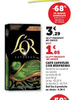 Super U L'OR NESPRESSO Cafe capsules offre