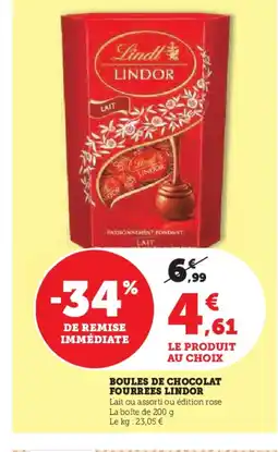 Super U LINDOR Boules de chocolat fourrees offre