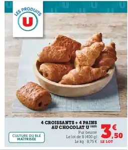 Super U 4 croissants + 4 pains au chocolat u offre