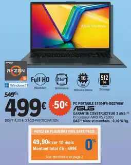 E.Leclerc Pc portable e1504fa-bq2768w asus offre