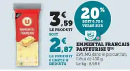 Hyper U Emmental francais pasteurise u offre