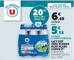 Hyper U Lait uht demi ecreme bleu blanc coeur u offre