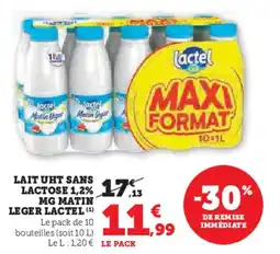 Hyper U Lait uht sans lactose mg matin leger lactel offre