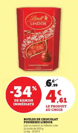 Hyper U Boules de chocolat fourrees lindor offre