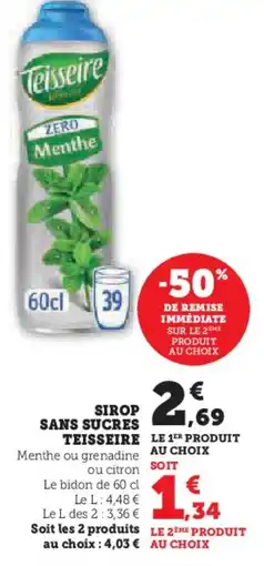 Hyper U Sirop sans sucres teisseire le offre