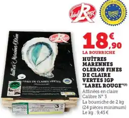 Hyper U Huîtres marennes oleron fines de claire vertes igp label rouge offre