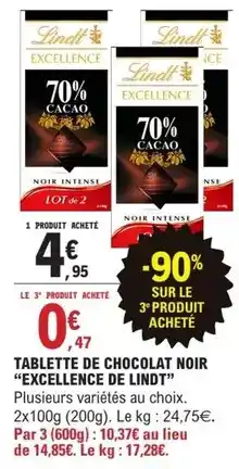 E.Leclerc Lindt - tablette de chocolat noir offre
