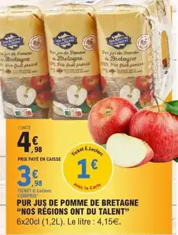 E.Leclerc E.leclerc - pur jus de pomme de bretagne offre