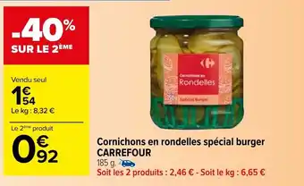 Carrefour Cornichons en rondelles spécial burger CARREFOUR offre