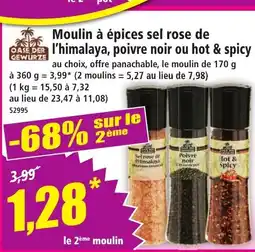 Norma Moulin à épices sel rose de l'himalaya, poivre noir ou hot & spicy offre