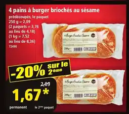 Norma 4 pains à burger briochés au sésame offre