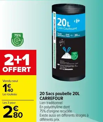 Carrefour 20 Sacs poubelle 20L CARREFOUR offre