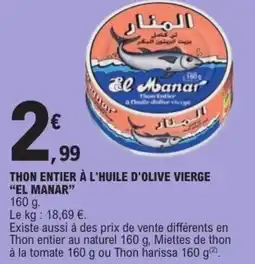 E.Leclerc Thon entier à l'huile d'olive vierge el manar offre