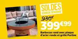 Jardiland Barbecue rond avec plaque d'acier ronde et grille purline offre
