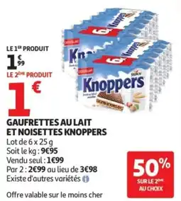 Auchan Gaufrettes au lait et noisettes knoppers offre