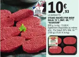 E.Leclerc Steaks hachés pur bœuf halal 15% mat. gr. alqassab offre