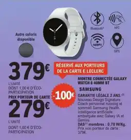 E.Leclerc MONTRE CONNECTÉE GALAXY WATCH 8 40MM BT offre