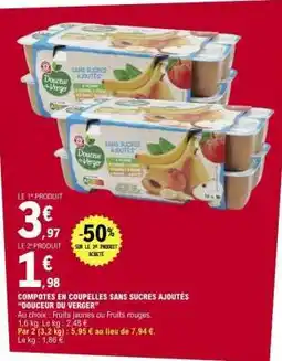 E.Leclerc COMPOTES EN COUPELLES SANS SUCRES AJOUTÉS “DOUCEUR DU VERGER” offre