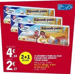 E.Leclerc 15 BÂTONNETS PANÉS DE COLIN D'ALASKA MSC SURGELÉS “PÊCHE OCÉAN” offre