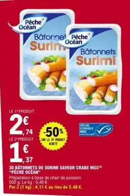 E.Leclerc 30 BÂTONNETS DE SURIMI SAVEUR CRABE MSC offre