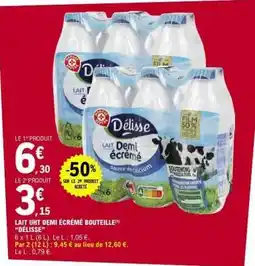 E.Leclerc Lait UHT Demi Écrémé Bouteille 'Délisse' offre